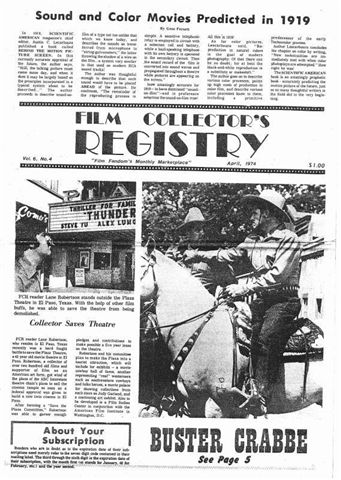 FILM COLLECTORS REGISTRY magazine side cover April 1974