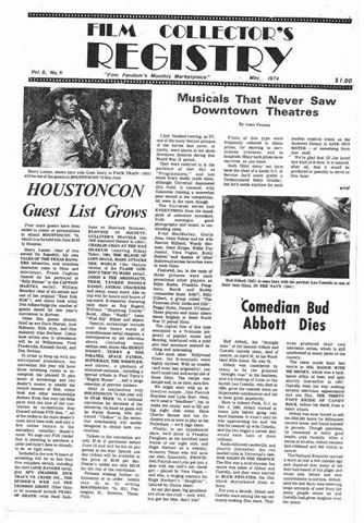 FILM COLLECTORS REGISTRY magazine side cover May 1974
