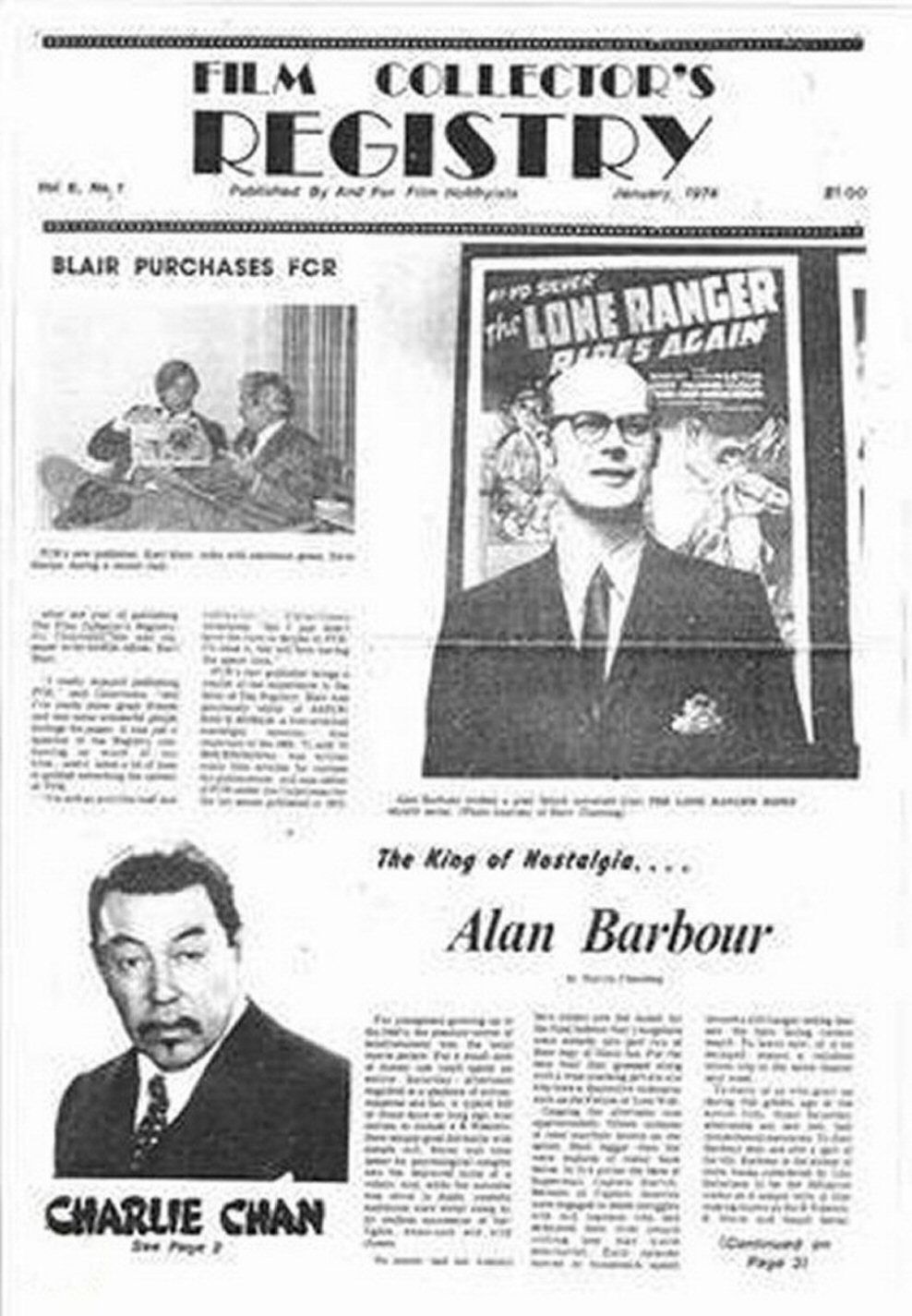 FILM COLLECTORS REGISTRY magazine side cover  Vol 6 No  1  January 1974