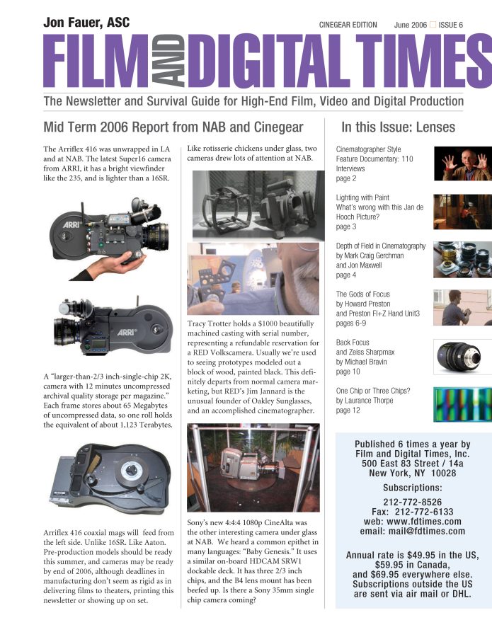 FILM AND DIGITAL TIMES magazine side cover Issue 6 June 2006
