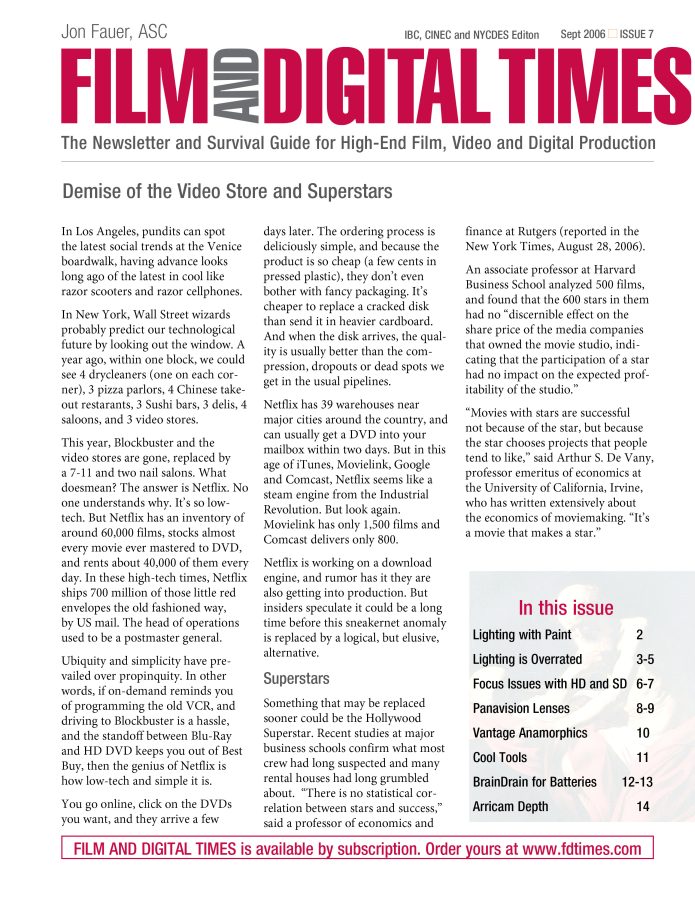 FILM AND DIGITAL TIMES magazine side cover Issue 7 September 2006