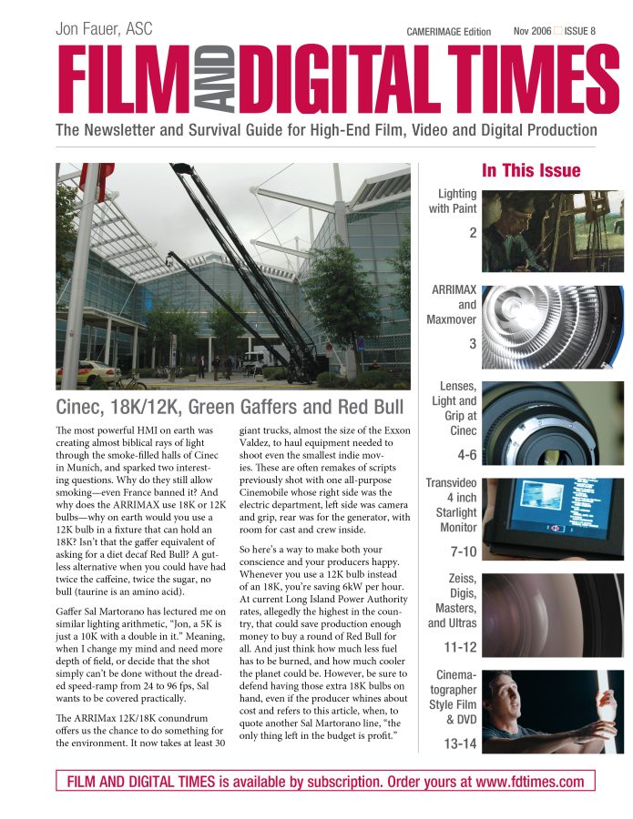 FILM AND DIGITAL TIMES magazine side cover Issue 8 November 2006