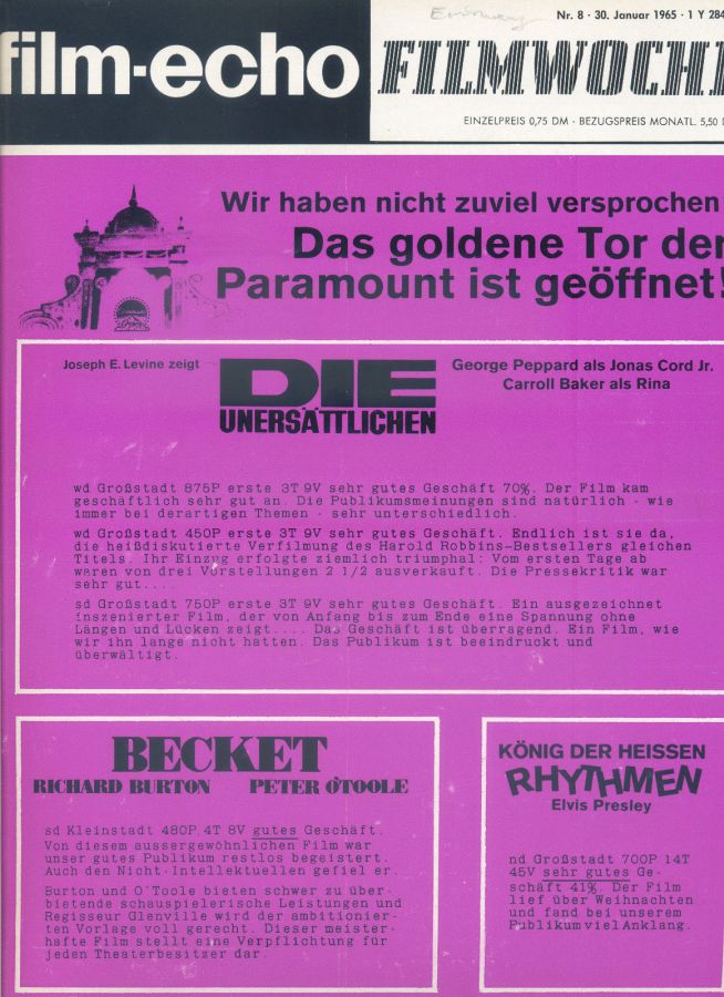 FILM-ECHO FILMWOCHE magazine side cover Issue 8 30 January 1965