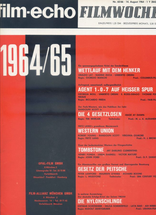 FILM-ECHO FILMWOCHE magazine side cover Issue 65-6 14 August 1965