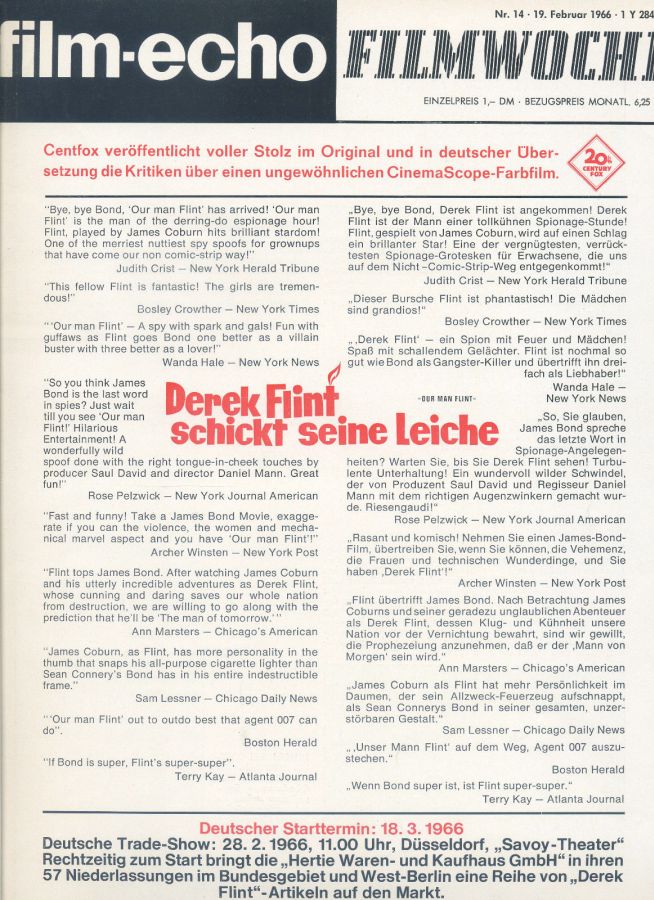 FILM-ECHO FILMWOCHE magazine side cover Issue 14 19 February 1966