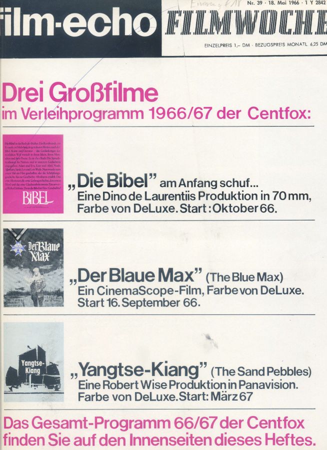 FILM-ECHO FILMWOCHE magazine side cover Issue 39 18 May 1966