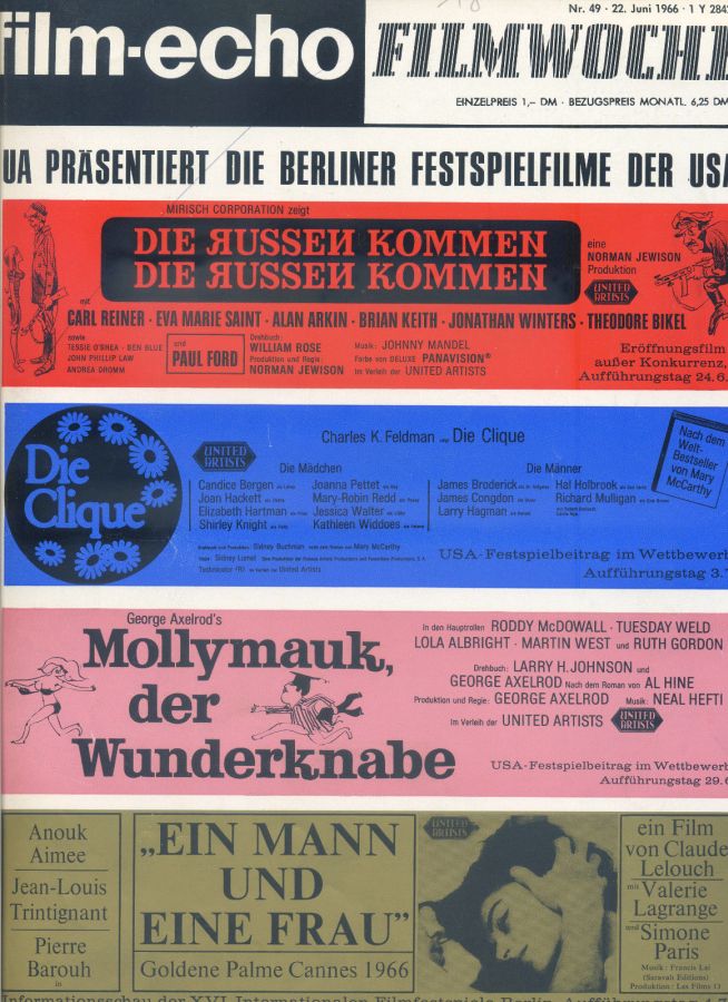 FILM-ECHO FILMWOCHE magazine side cover Issue 49 22 June 1966
