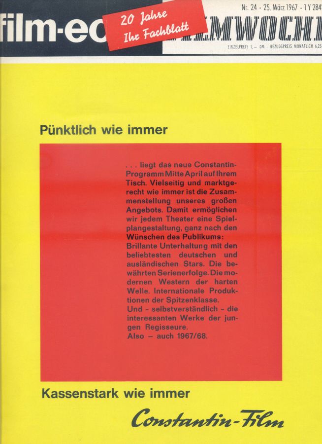 FILM-ECHO FILMWOCHE magazine side cover Issue 24 25 March 1967