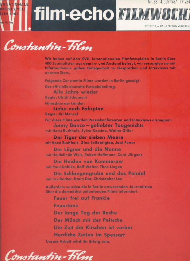 FILM-ECHO FILMWOCHE magazine side cover Issue 53 4 July 1967