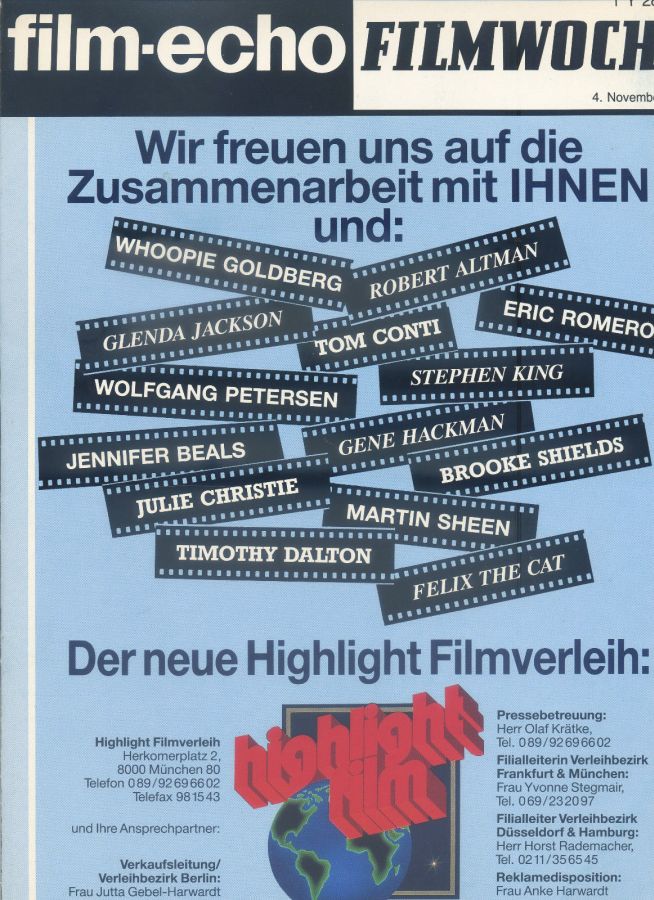 FILM-ECHO FILMWOCHE magazine side cover Issue 62 4 November 1987