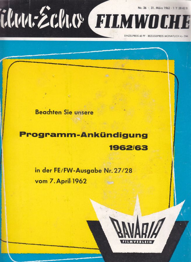 FILM-ECHO FILMWOCHE magazine side cover Issue 26 31 March 1962