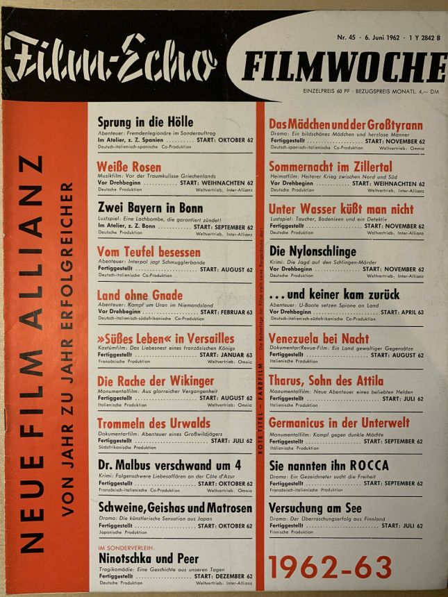 FILM-ECHO FILMWOCHE magazine side cover Issue 45 6 June 1962