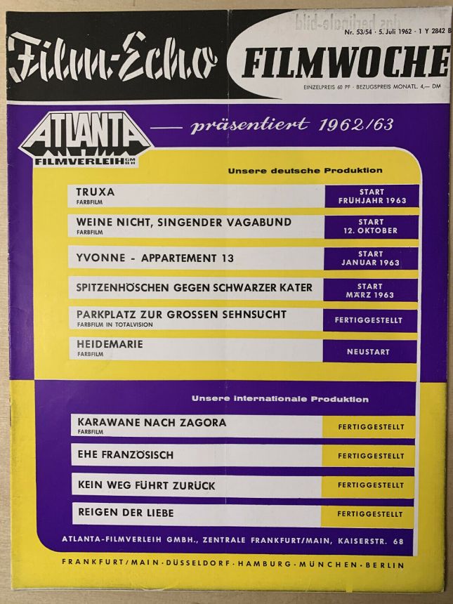 FILM-ECHO FILMWOCHE magazine side cover Issue 53-4 5 July 1962