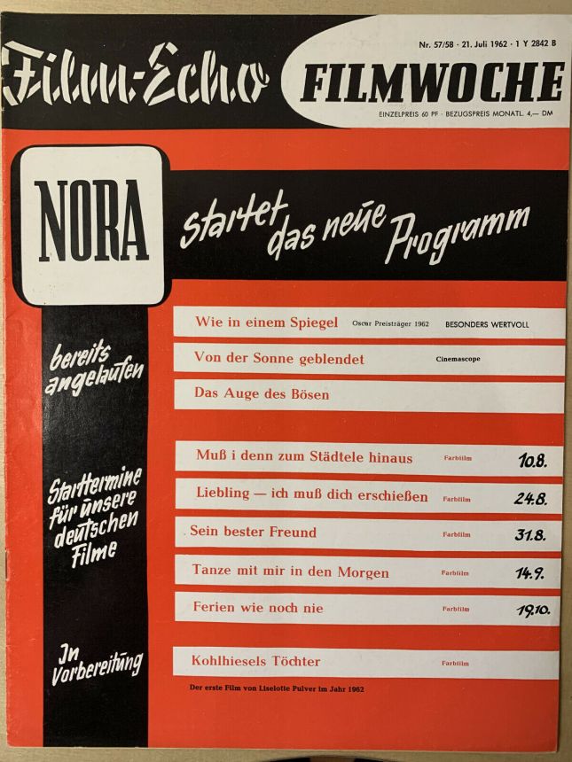 FILM-ECHO FILMWOCHE magazine side cover Issue 57-8 21 July 1962
