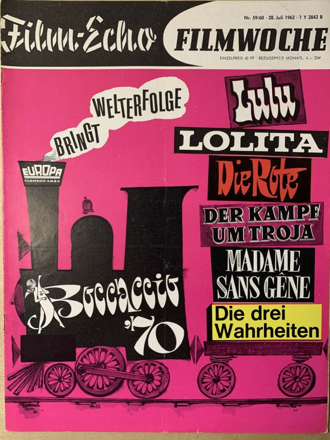 FILM-ECHO FILMWOCHE magazine side cover Issue 59-60 28 July 1962