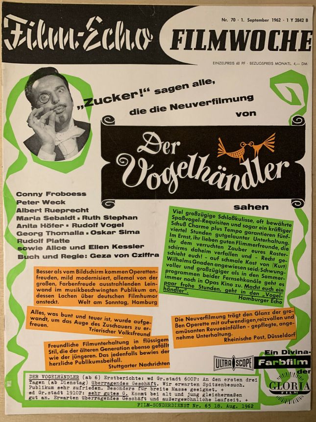 FILM-ECHO FILMWOCHE magazine side cover Issue 70 1 September 1962