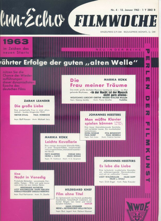 FILM-ECHO FILMWOCHE magazine side cover Issue 4 12 January 1963