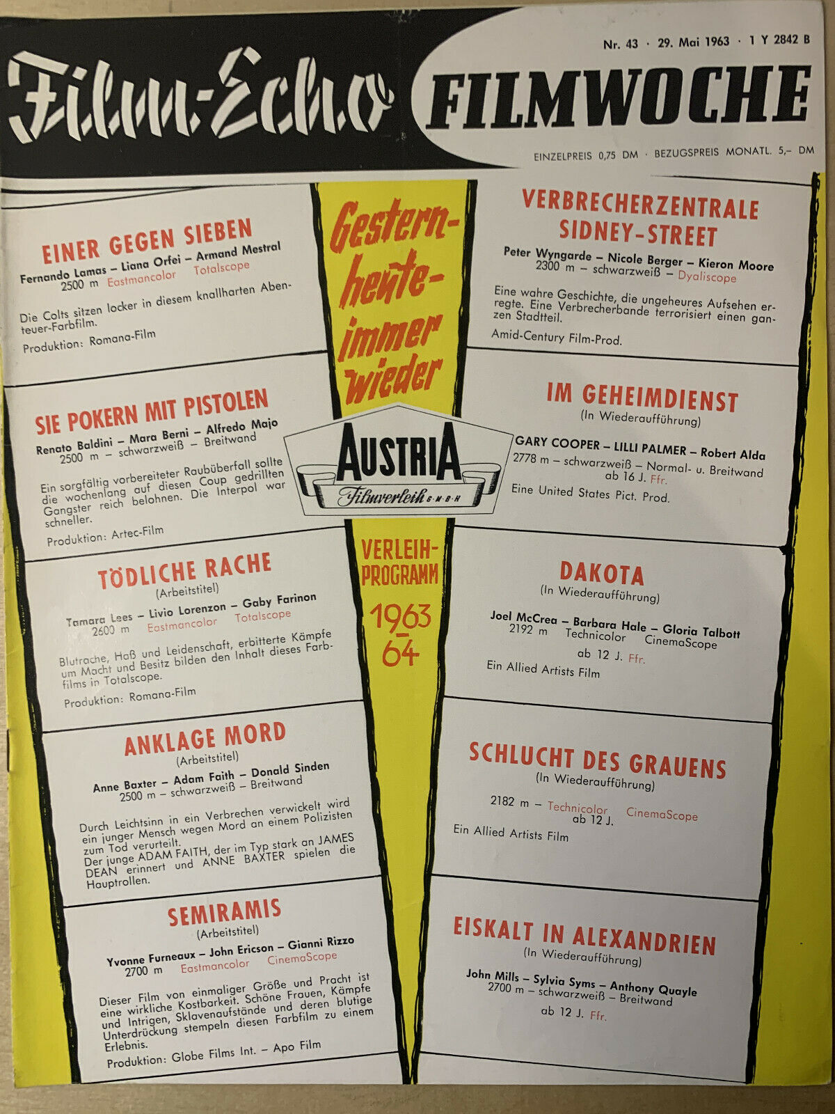 FILM-ECHO FILMWOCHE magazine side cover Issue 43 29 May 1963