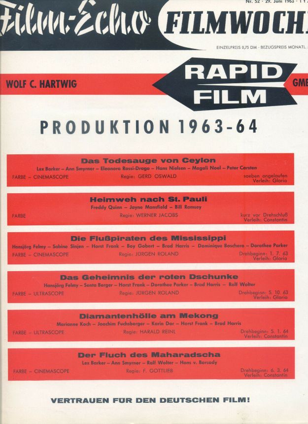 FILM-ECHO FILMWOCHE magazine side cover Issue 52 29 June 1963