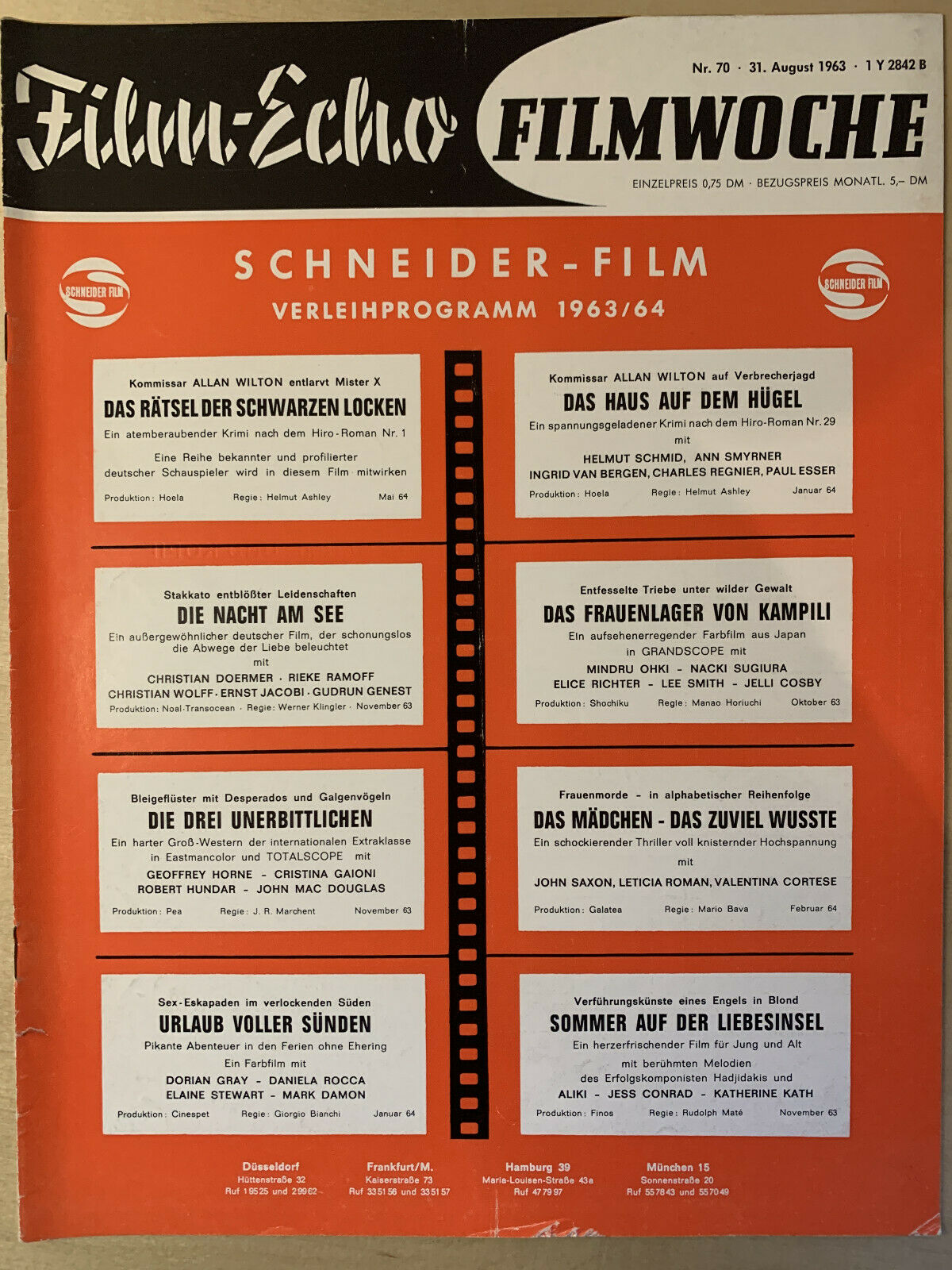 FILM-ECHO FILMWOCHE magazine side cover Issue 70 31 August 1963