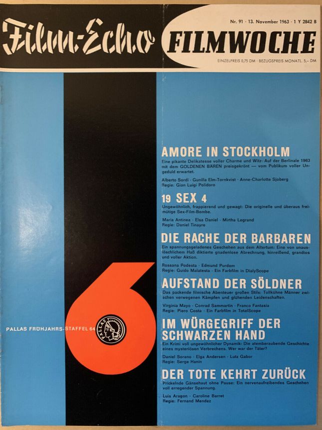 FILM-ECHO FILMWOCHE magazine side cover Issue 91 13 November 1963