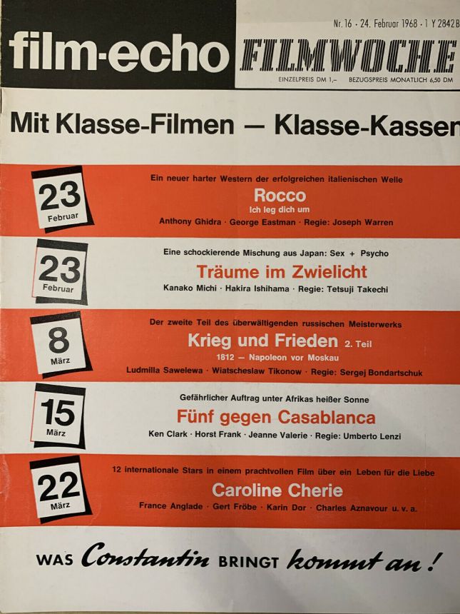 FILM-ECHO FILMWOCHE magazine side cover Issue 16 24 February 1968