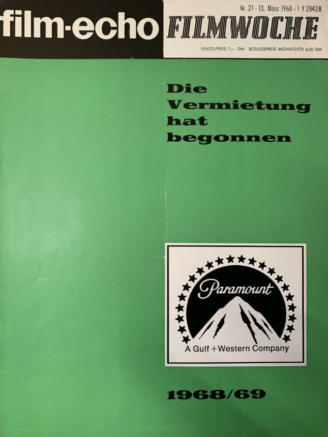 FILM-ECHO FILMWOCHE magazine side cover Issue 21 13 March 1968