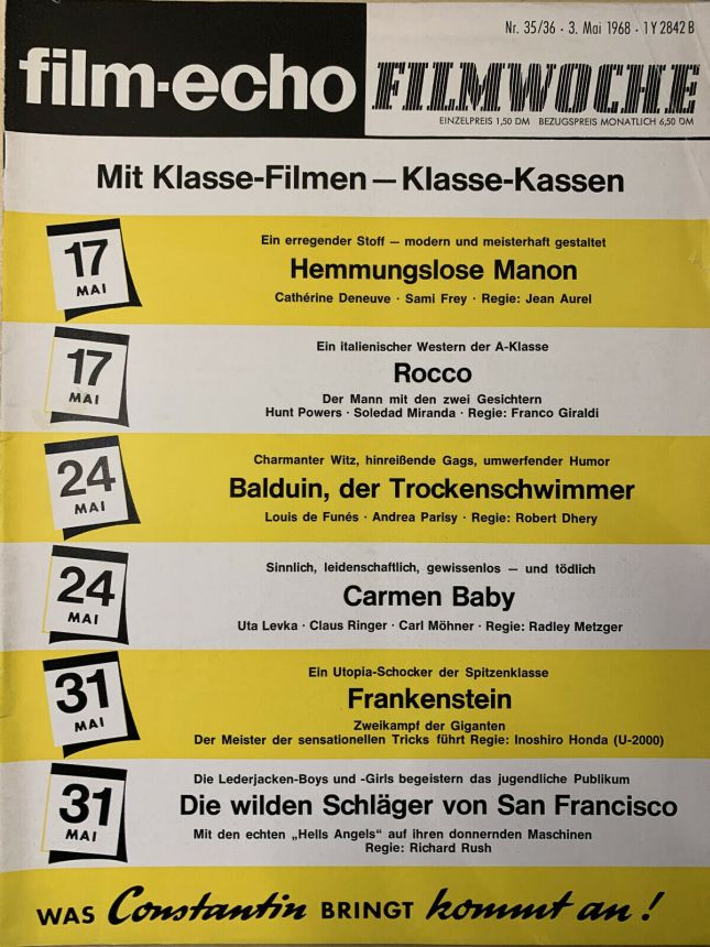 FILM-ECHO FILMWOCHE magazine side cover Issue 35-6 3 May 1968