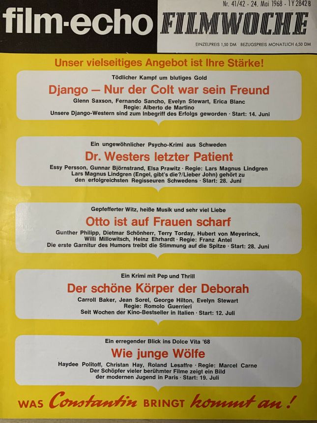 FILM-ECHO FILMWOCHE magazine side cover Issue 41-2 24 May 1968