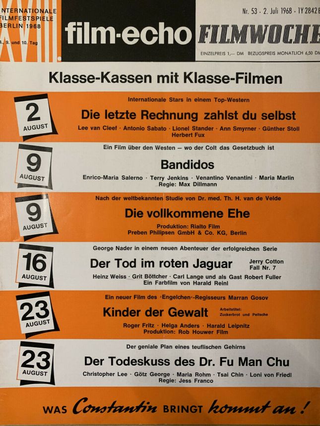 FILM-ECHO FILMWOCHE magazine side cover Issue 53 2 July 1968