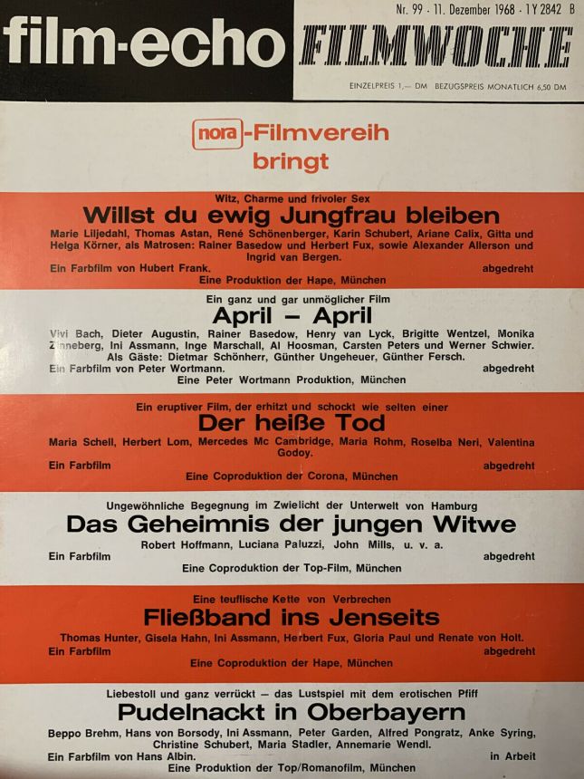 FILM-ECHO FILMWOCHE magazine side cover Issue 99 11 December 1968