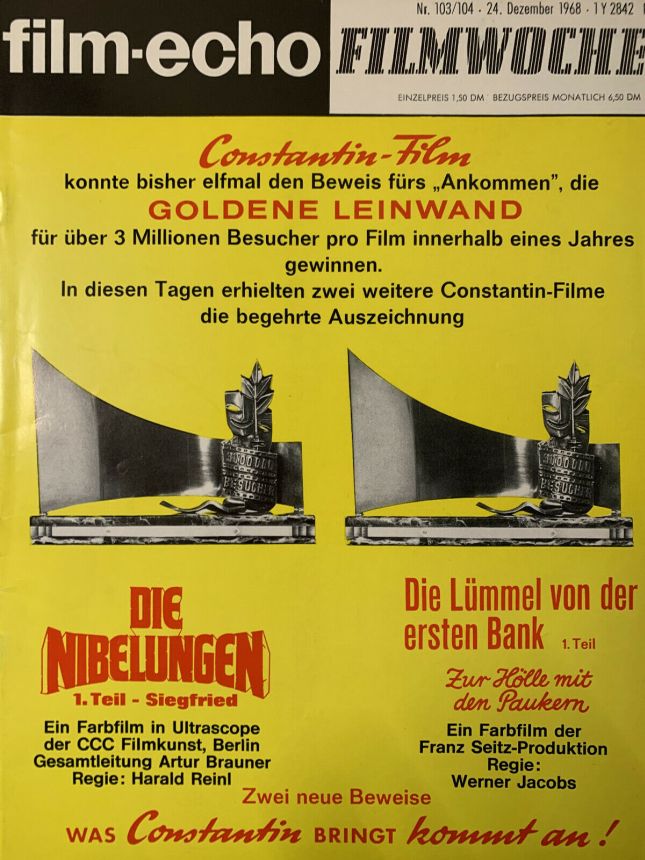 FILM-ECHO FILMWOCHE magazine side cover Issue 103-4 24 December 1968