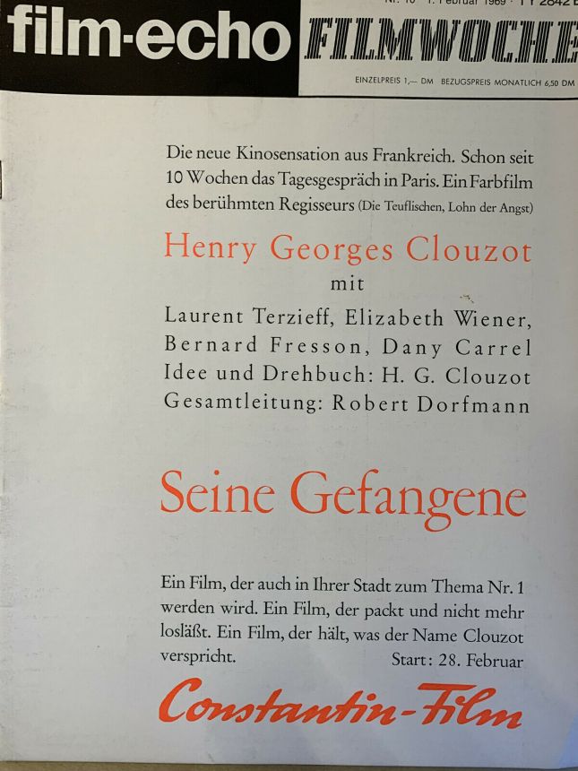 FILM-ECHO FILMWOCHE magazine side cover Issue 10 1 February 1969