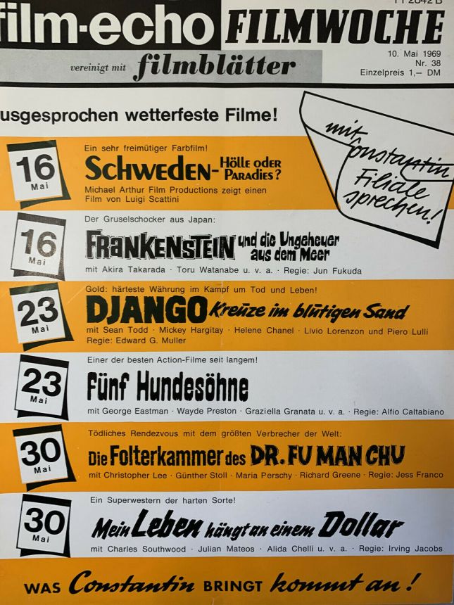 FILM-ECHO FILMWOCHE magazine side cover Issue 38 10 May 1969