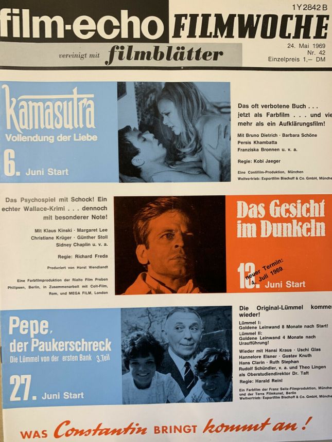 FILM-ECHO FILMWOCHE magazine side cover Issue 42 24 May 1969