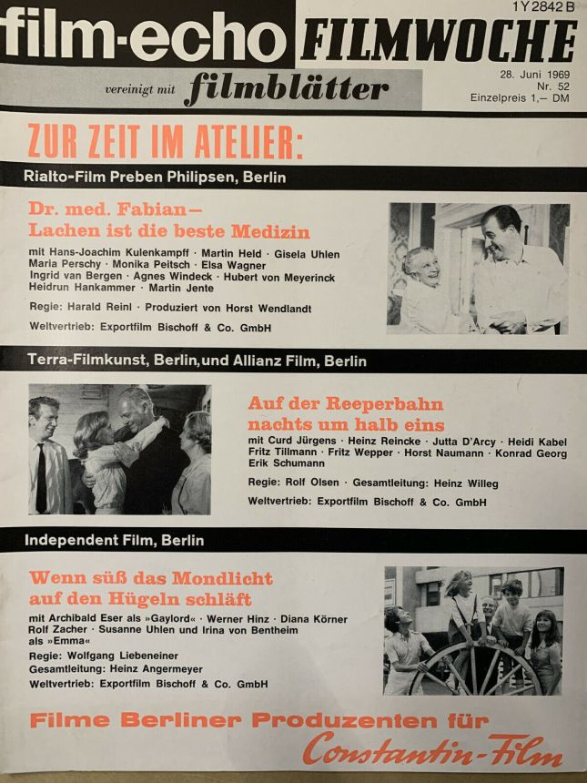 FILM-ECHO FILMWOCHE magazine side cover Issue 52 28 June 1969