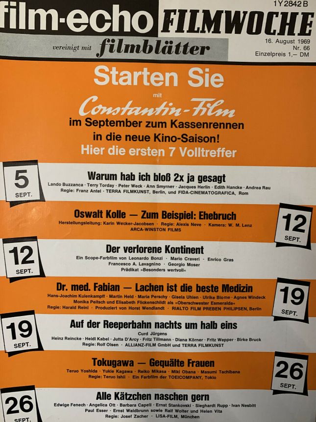 FILM-ECHO FILMWOCHE magazine side cover Issue 66 16 August 1969