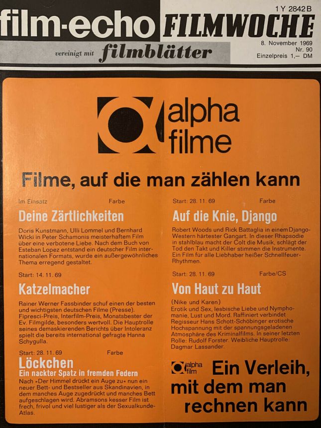 FILM-ECHO FILMWOCHE magazine side cover Issue 90 8 November 1969