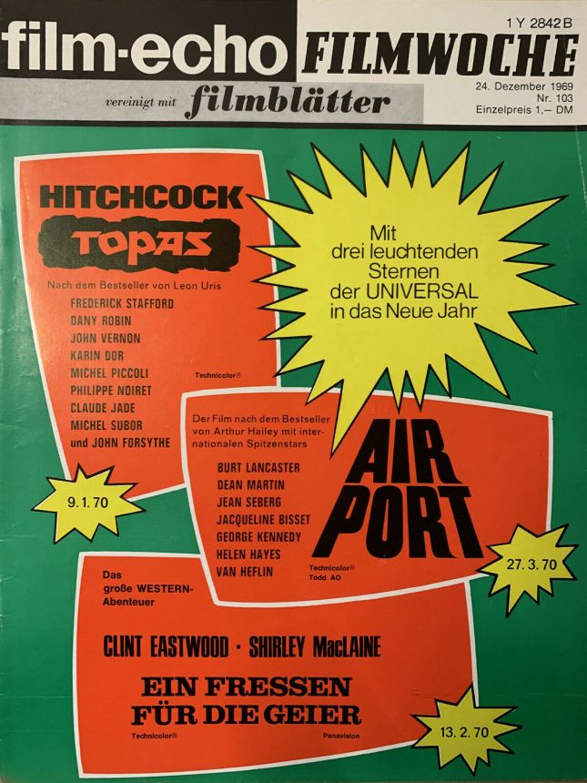 FILM-ECHO FILMWOCHE magazine side cover Issue 103 24 December 1969