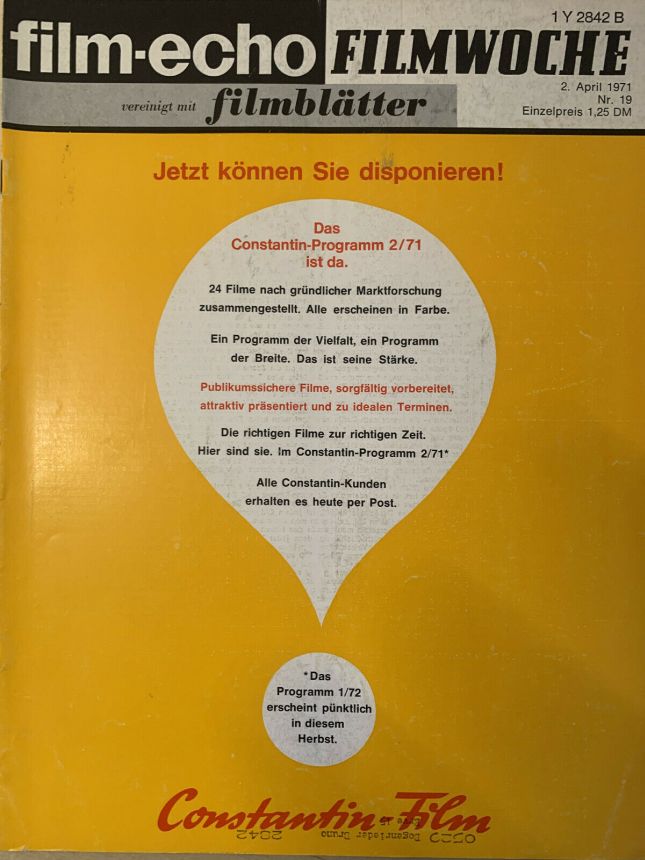 FILM-ECHO FILMWOCHE magazine side cover Issue 19 2 April 1971