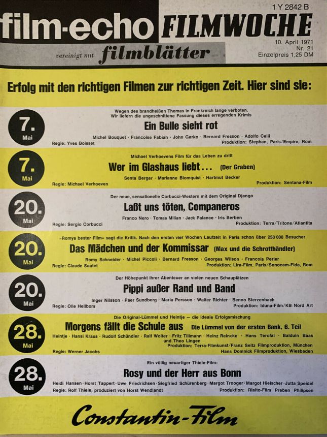 FILM-ECHO FILMWOCHE magazine side cover Issue 21 10 April 1971