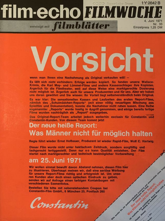 FILM-ECHO FILMWOCHE magazine side cover Issue 33 4 June 1971