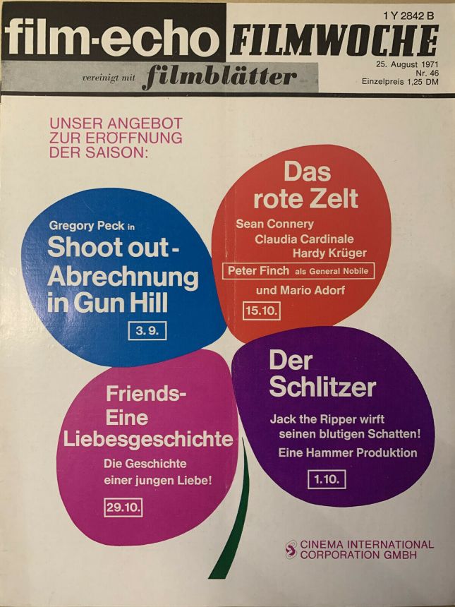 FILM-ECHO FILMWOCHE magazine side cover Issue 46 25 August 1971