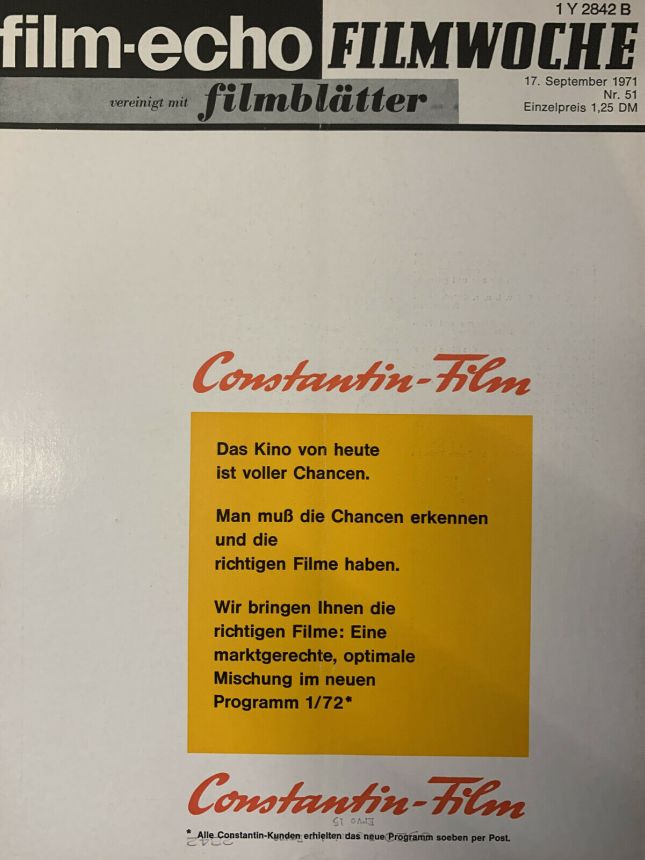FILM-ECHO FILMWOCHE magazine side cover Issue 51 17 September 1971