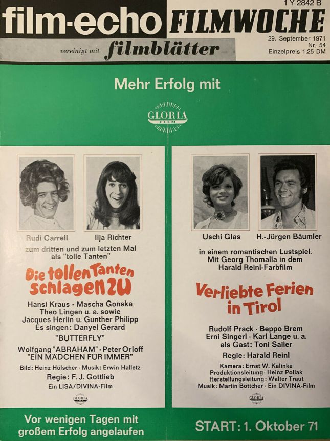 FILM-ECHO FILMWOCHE magazine side cover Issue 54 29 September 1971