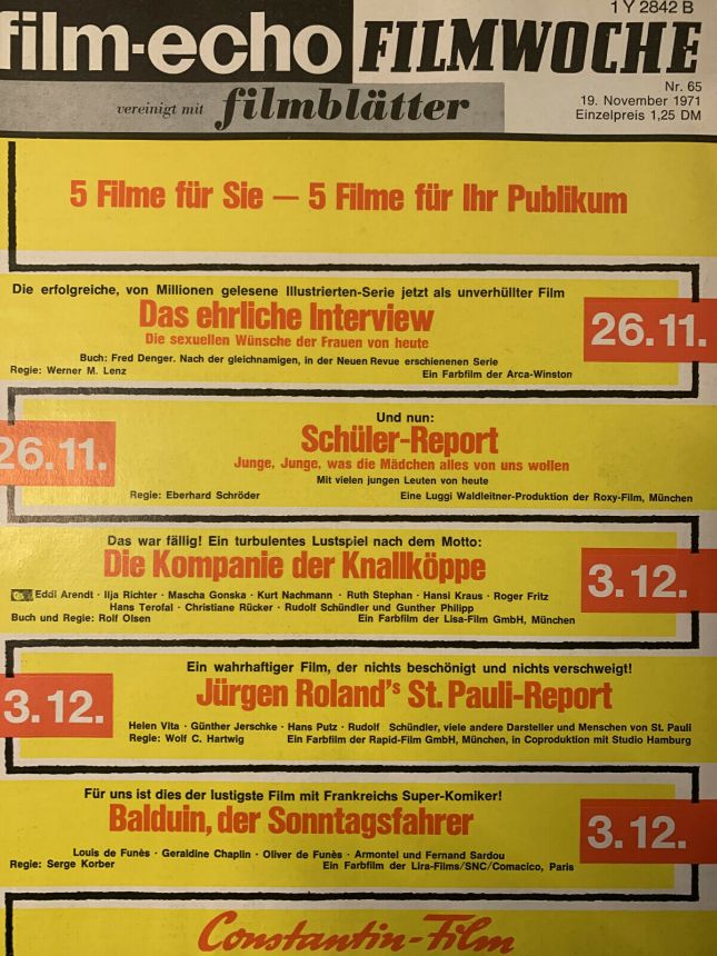 FILM-ECHO FILMWOCHE magazine side cover Issue 65 19 November 1971