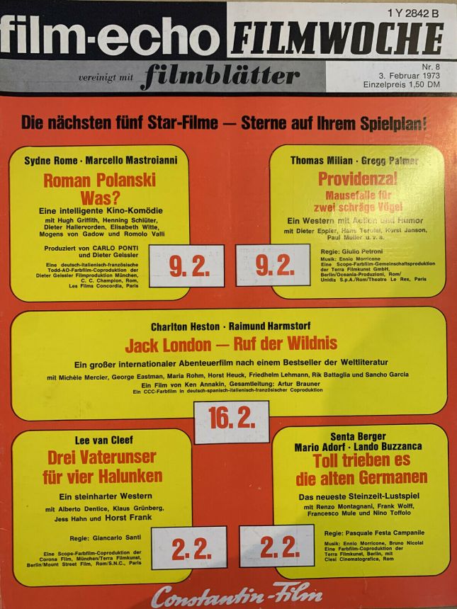 FILM-ECHO FILMWOCHE magazine side cover Issue 8 3 February 1973