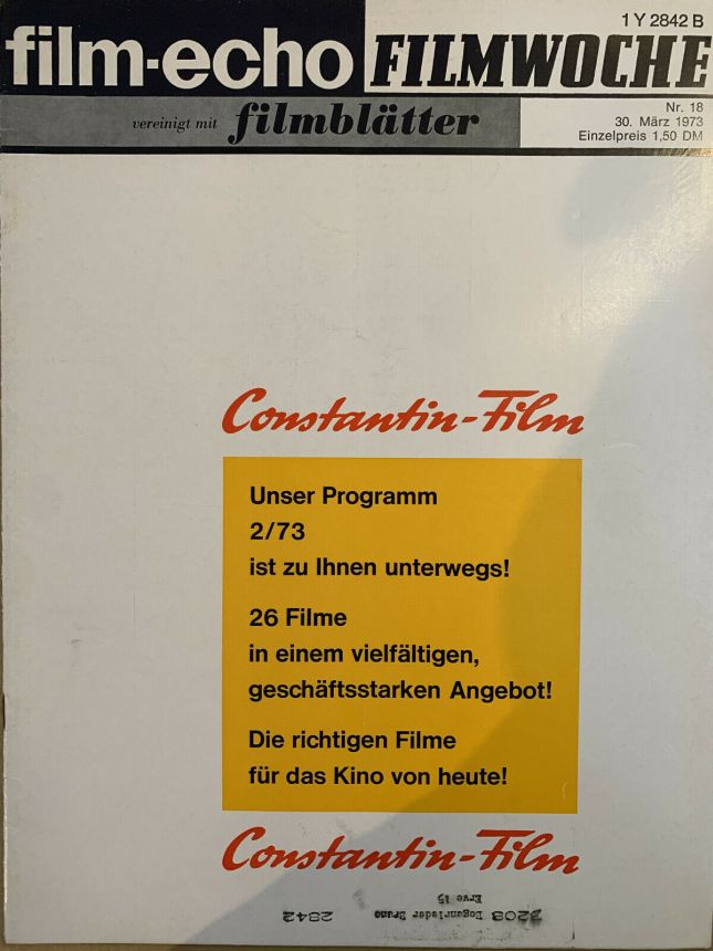 FILM-ECHO FILMWOCHE magazine side cover Issue 18 30 March 1973