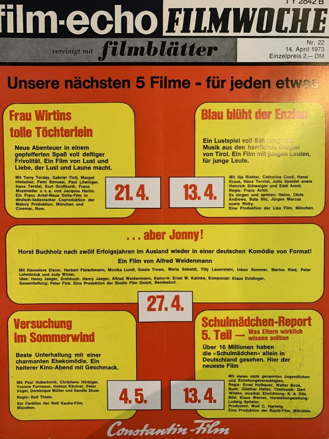 FILM-ECHO FILMWOCHE magazine side cover Issue 22 14 April 1973