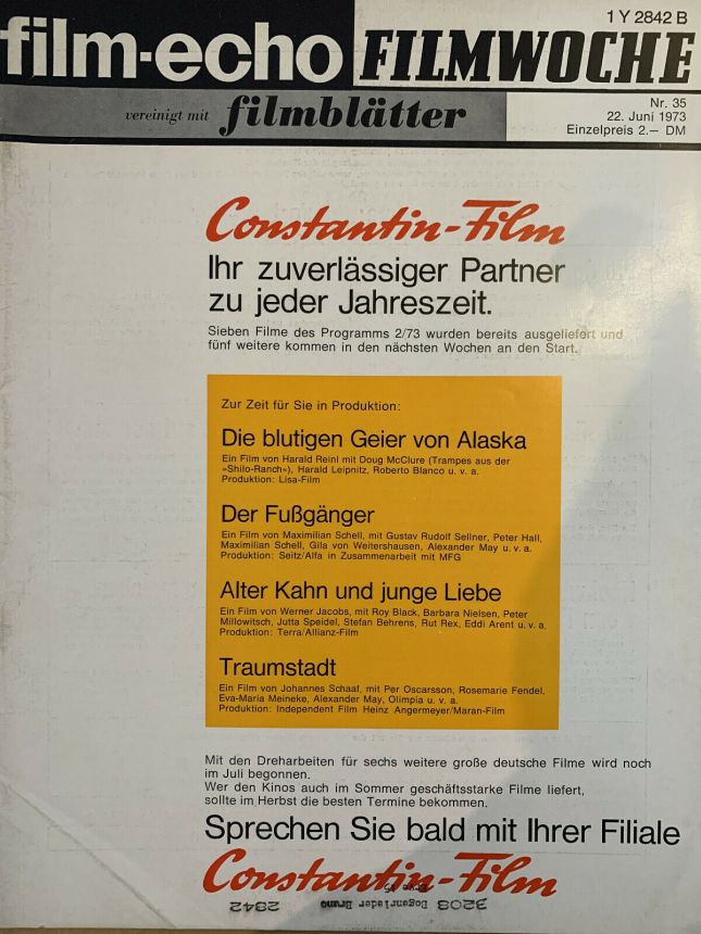 FILM-ECHO FILMWOCHE magazine side cover Issue 35 22 June 1973